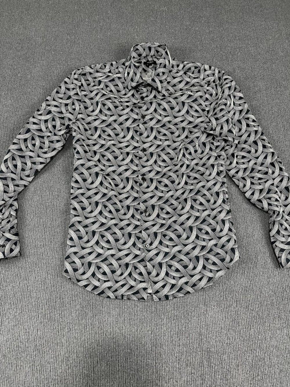 Express Mens Black White Geometric Slim 1MX Button-Up Shirt Size XS